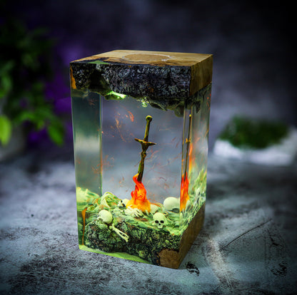 Dark Souls Bonfire Resin Lamp - Knight Sword Skull Cube Night Light
