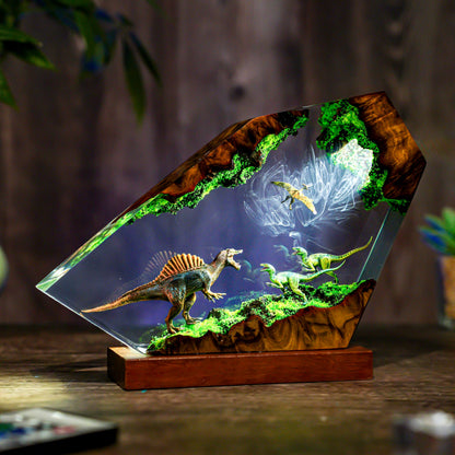 Prehistoric Dinosaur Resin Lamp - Handmade LED Night Light