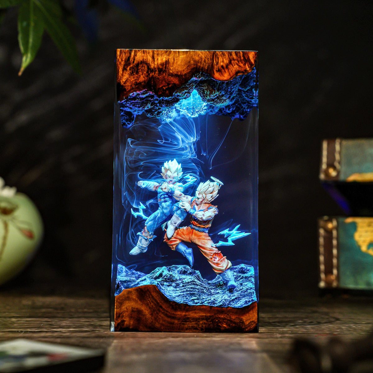 Handcrafted Goku vs Vegeta Epoxy Resin Lamp