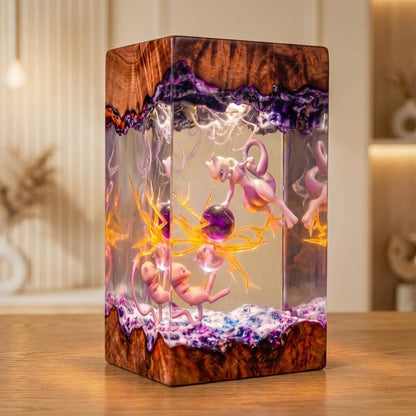 Handcrafted Mew vs Mewtwo Epoxy Resin Lamp