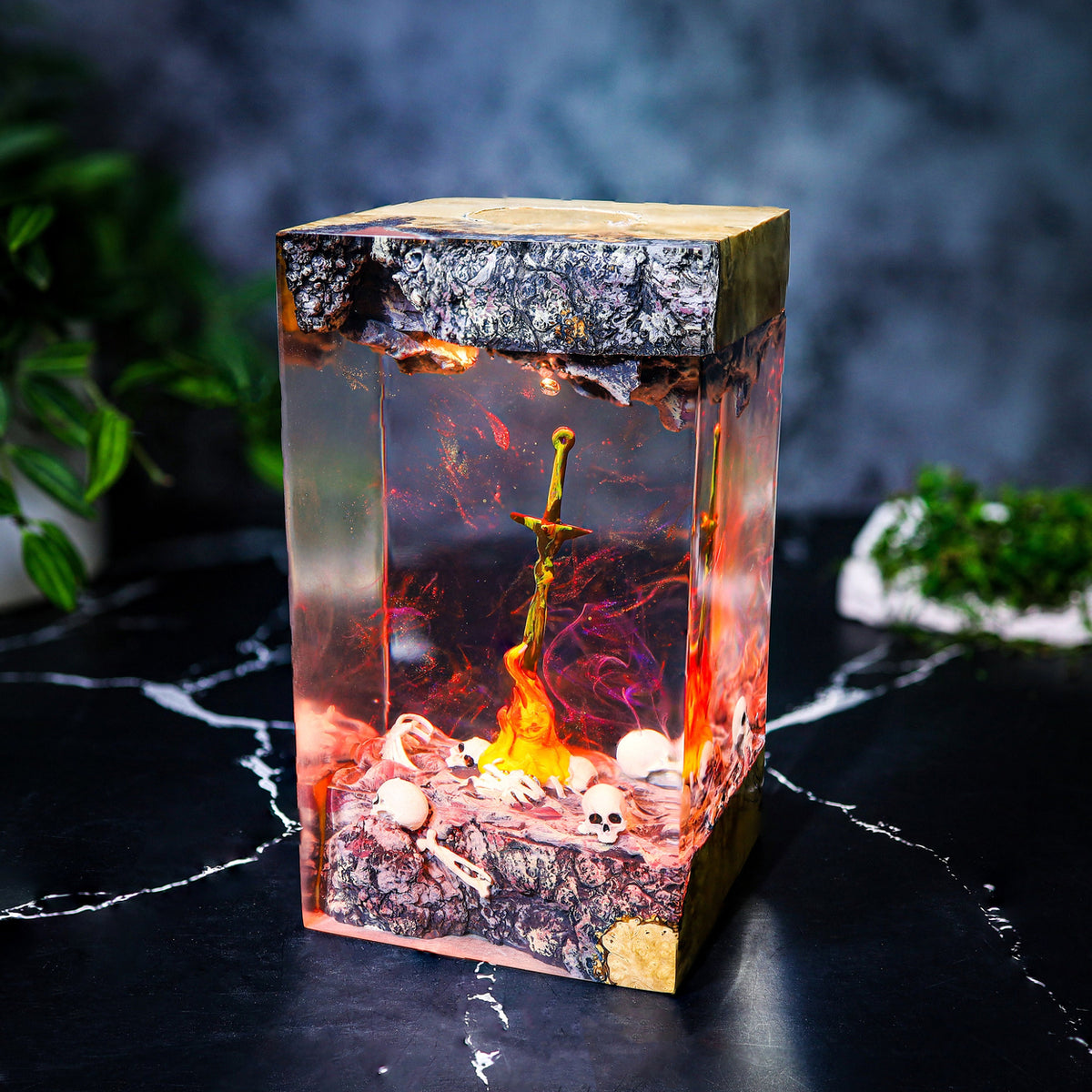 Dark Souls Bonfire Resin Lamp - Knight Sword Skull Cube Night Light