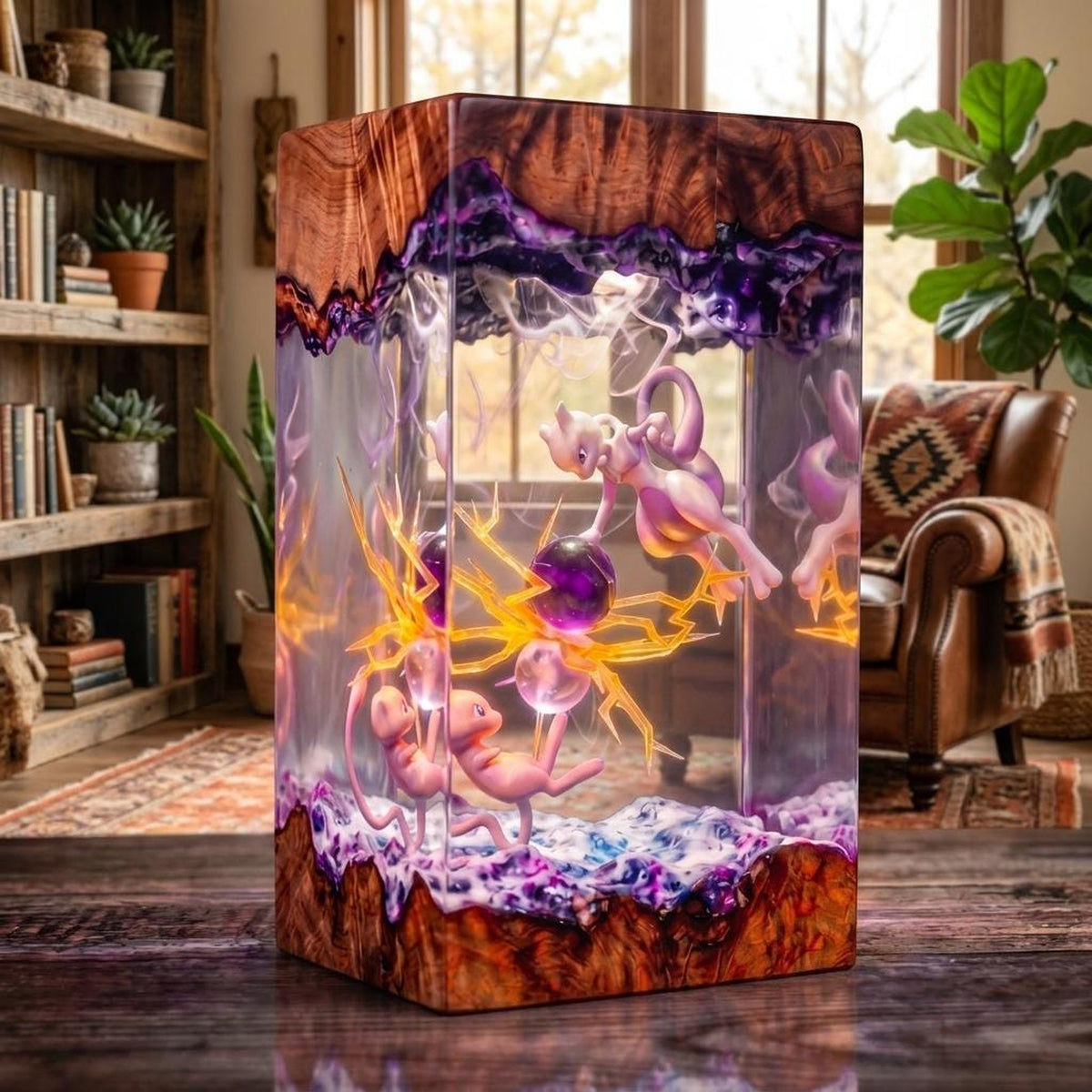 Handcrafted Mew vs Mewtwo Epoxy Resin Lamp