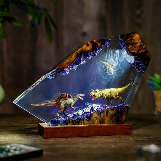 T-Rex vs Spinosaurus Dinosaur Epoxy Resin Night Light
