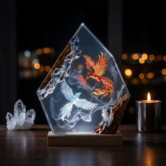 Handmade Dual Phoenix Resin Night Light