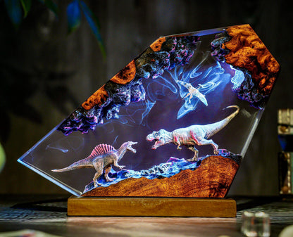 T-Rex vs Spinosaurus Dinosaur Epoxy Resin Night Light