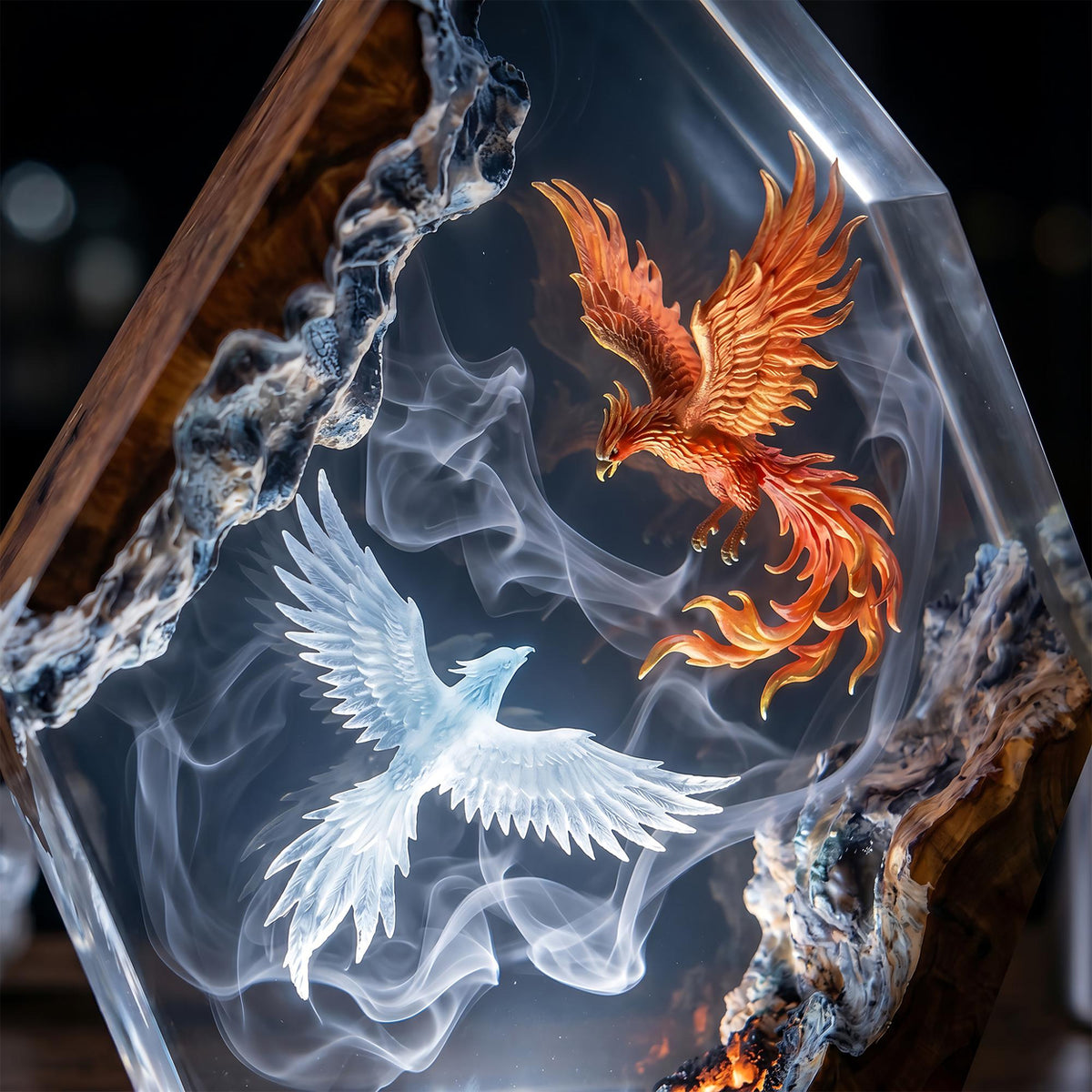 Handmade Dual Phoenix Resin Night Light