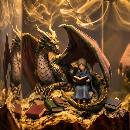 Dragon & Reading Girl Fairytale Epoxy Resin Night Light Lamp