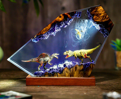 T-Rex vs Spinosaurus Dinosaur Epoxy Resin Night Light