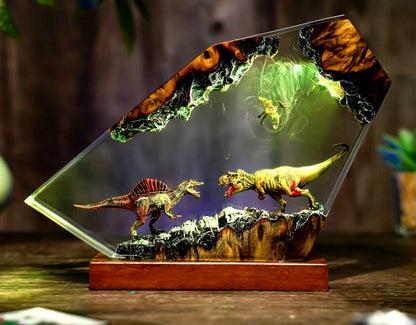 T-Rex vs Spinosaurus Dinosaur Epoxy Resin Night Light