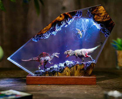 T-Rex vs Spinosaurus Dinosaur Epoxy Resin Night Light