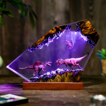 T-Rex vs Spinosaurus Dinosaur Epoxy Resin Night Light