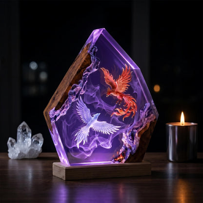 Handmade Dual Phoenix Resin Night Light