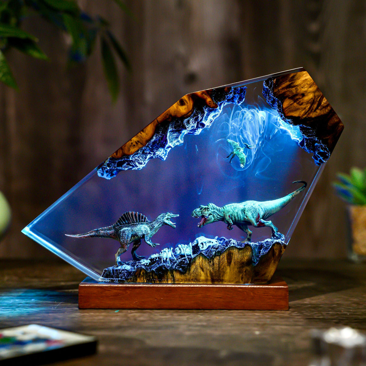 T-Rex vs Spinosaurus Dinosaur Epoxy Resin Night Light