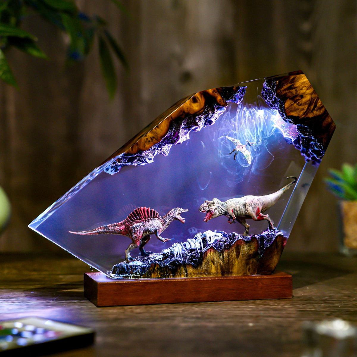 T-Rex vs Spinosaurus Dinosaur Epoxy Resin Night Light