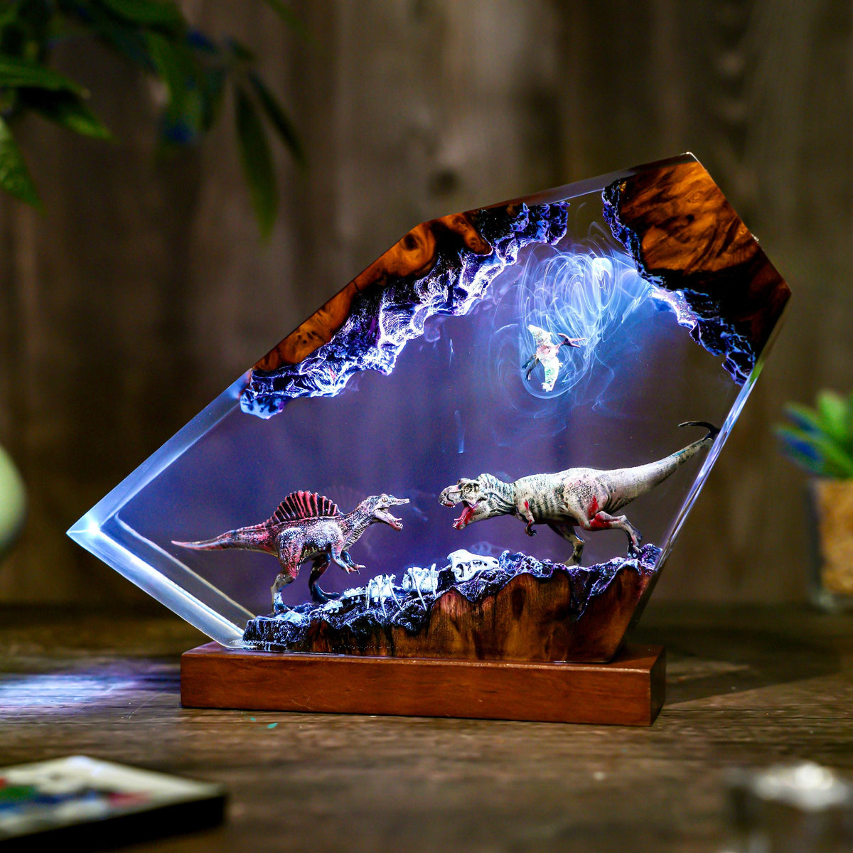 T-Rex vs Spinosaurus Dinosaur Epoxy Resin Night Light