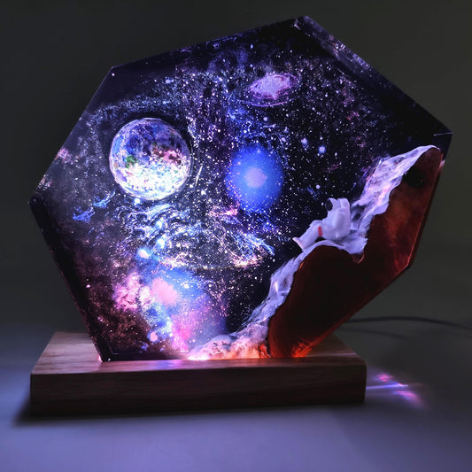 Hexagon Astronaut Galaxy Nebula Epoxy Resin Night Light Lamp