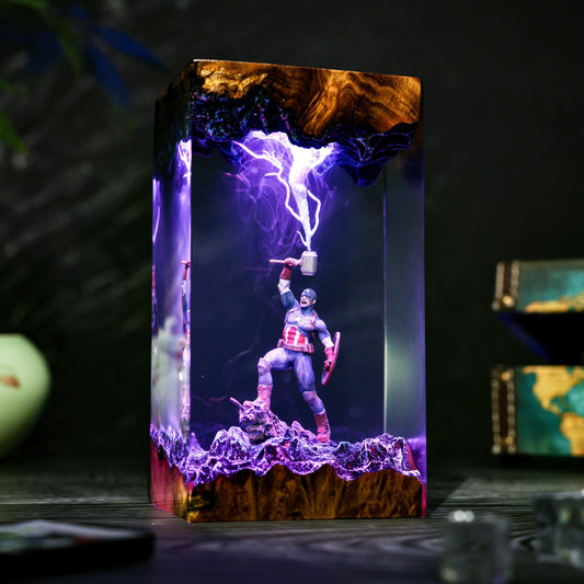 Captain America Worthy Resin Lamp - Marvel Avengers Cube Night Light Gift