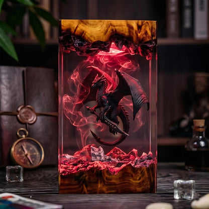 Black Dragon & Sword Mythical Epoxy Resin Night Light Lamp
