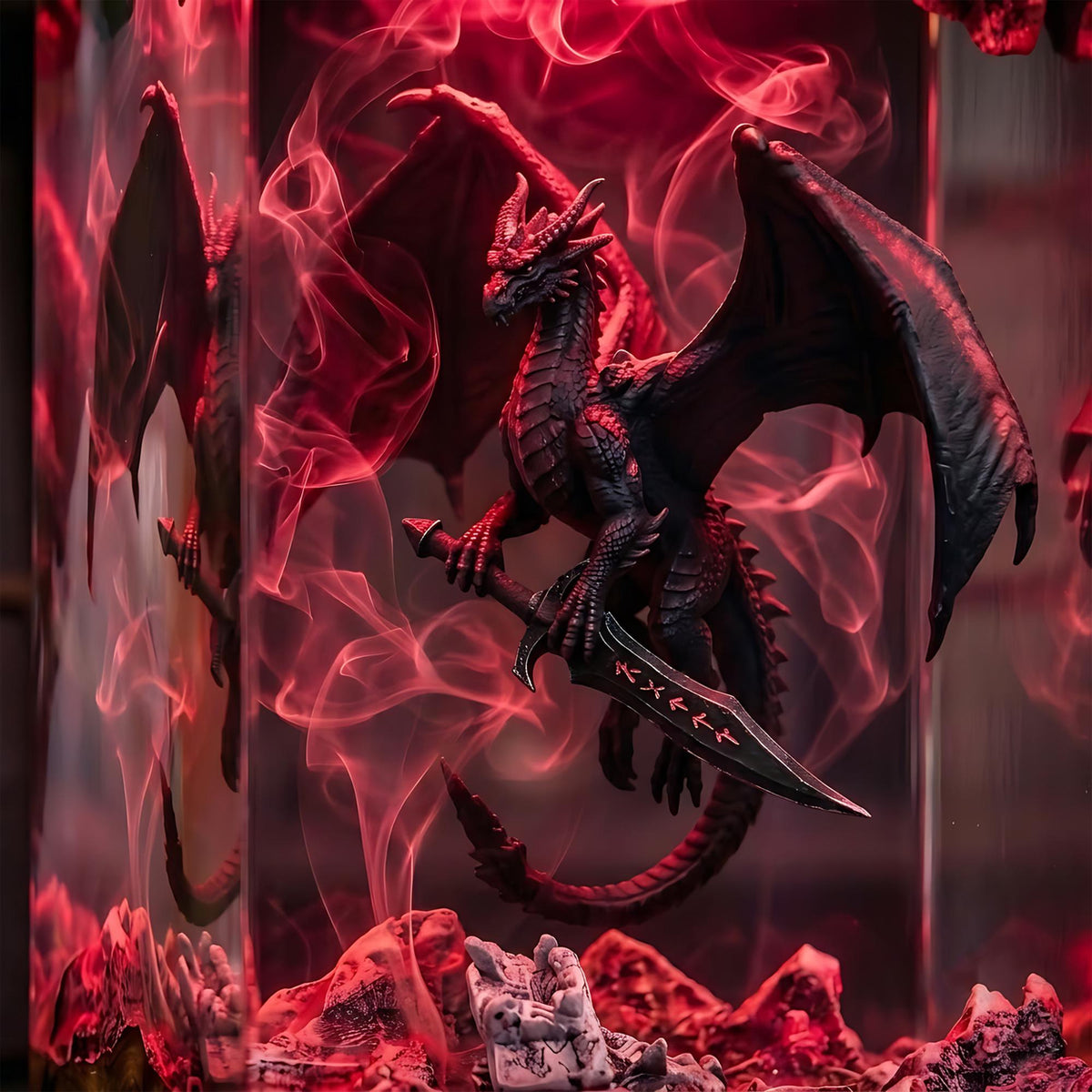 Black Dragon & Sword Mythical Epoxy Resin Night Light Lamp