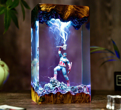 Captain America Worthy Resin Lamp - Marvel Avengers Cube Night Light Gift