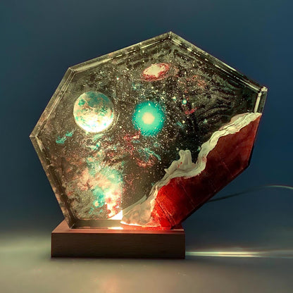 Hexagon Astronaut Galaxy Nebula Epoxy Resin Night Light Lamp