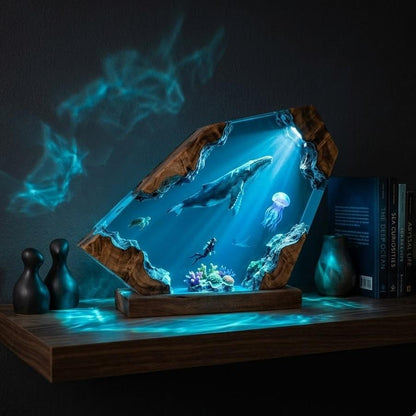 Scuba Diver & Humpback Whale Geometric Epoxy Resin Night Light