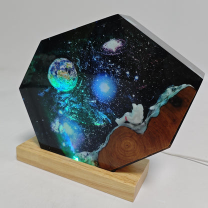 Hexagon Astronaut Galaxy Nebula Epoxy Resin Night Light Lamp