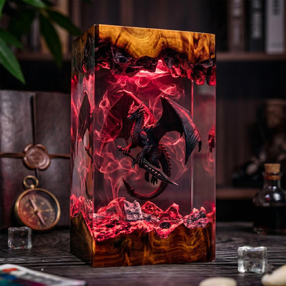 Black Dragon & Sword Mythical Epoxy Resin Night Light Lamp