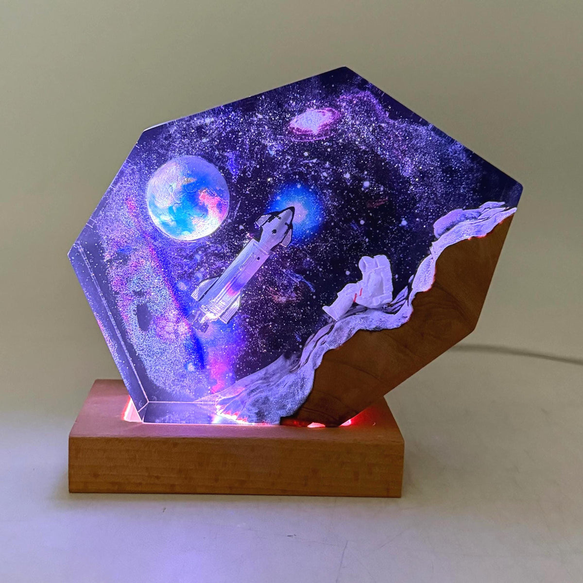 Hexagon Astronaut Galaxy Nebula Epoxy Resin Night Light Lamp