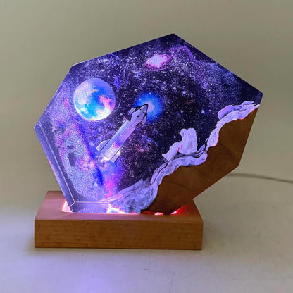 Hexagon Astronaut Galaxy Nebula Epoxy Resin Night Light Lamp