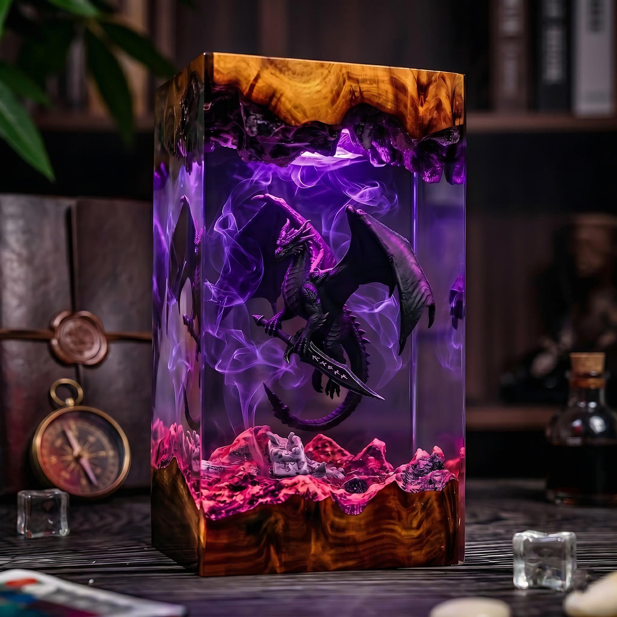 Black Dragon & Sword Mythical Epoxy Resin Night Light Lamp