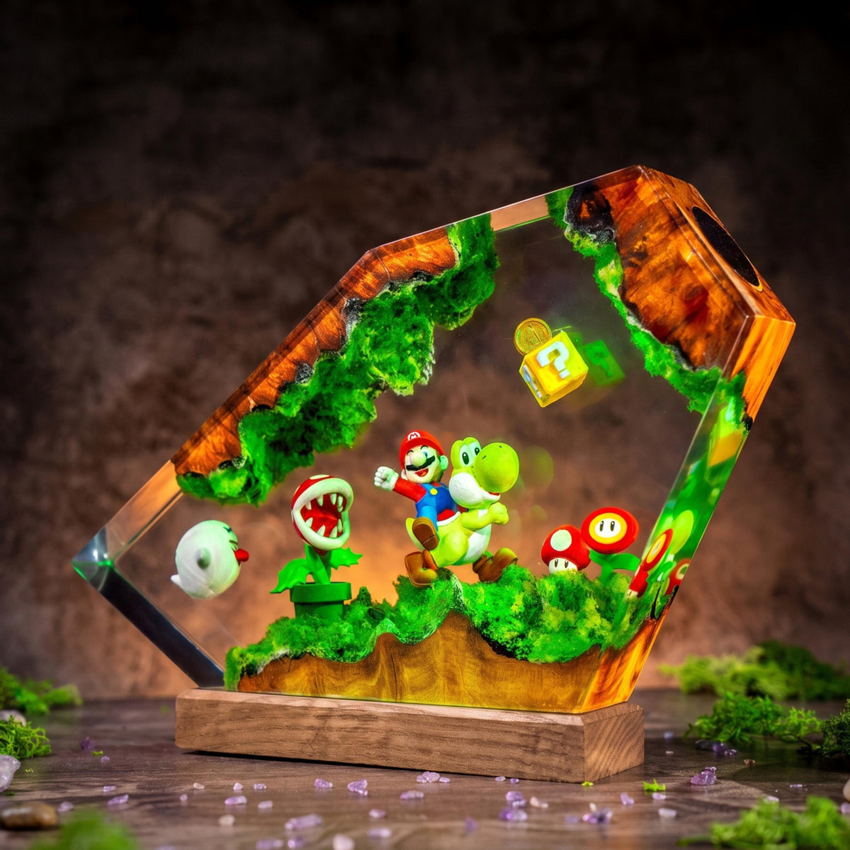 Super Mario and Yoshi Resin Lamp - Retro Anime Cube Night Light Decor