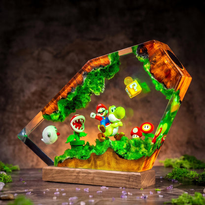 Super Mario and Yoshi Resin Lamp - Retro Anime Cube Night Light Decor