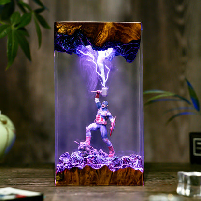 Captain America Worthy Resin Lamp - Marvel Avengers Cube Night Light Gift