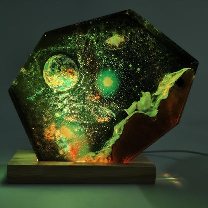 Hexagon Astronaut Galaxy Nebula Epoxy Resin Night Light Lamp
