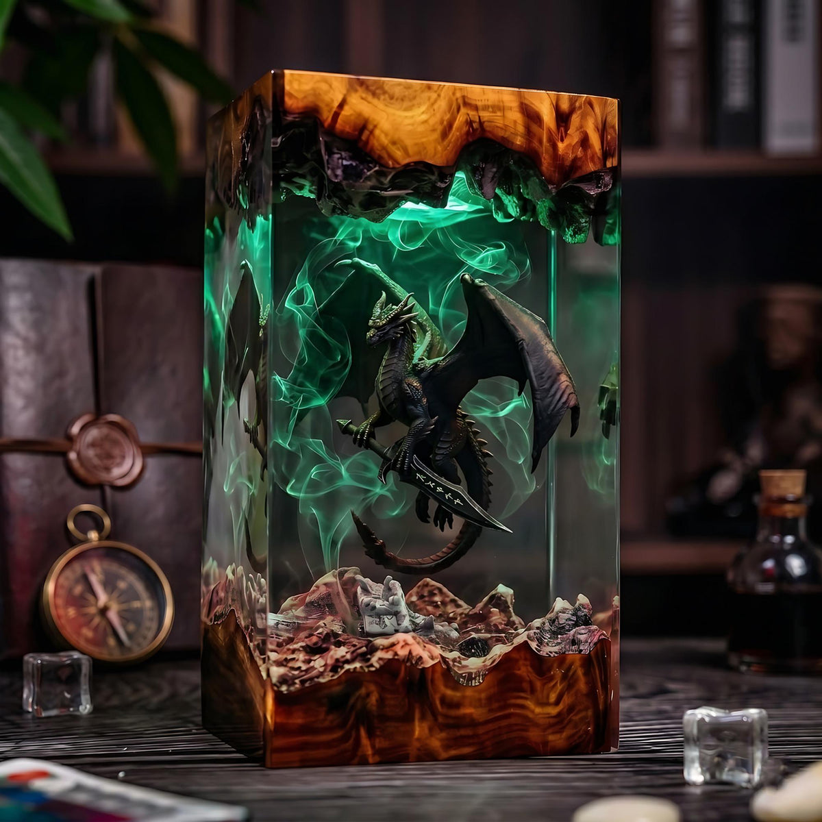 Black Dragon & Sword Mythical Epoxy Resin Night Light Lamp