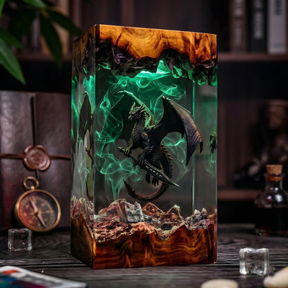 Black Dragon & Sword Mythical Epoxy Resin Night Light Lamp