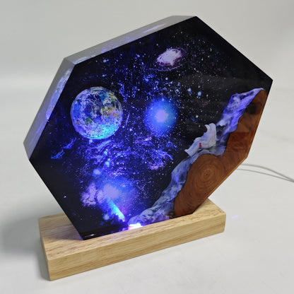 Hexagon Astronaut Galaxy Nebula Epoxy Resin Night Light Lamp
