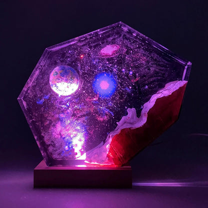 Hexagon Astronaut Galaxy Nebula Epoxy Resin Night Light Lamp