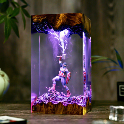 Captain America Worthy Resin Lamp - Marvel Avengers Cube Night Light Gift