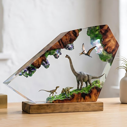 Brachiosaurus & Triceratops Dinosaur Epoxy Resin Night Light Lamp