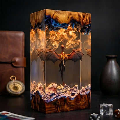 Epic Winged Black Dragon Resin Wood Lamp - Unique Fantasy Gift