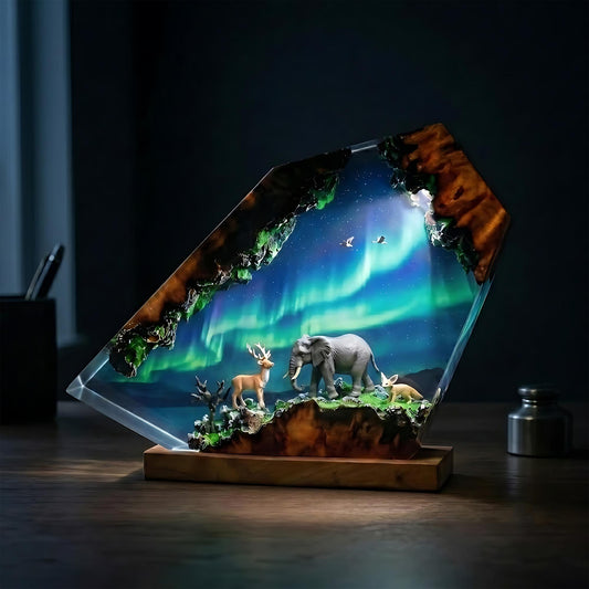 Elephant & Deer Aurora Northern Lights Epoxy Resin Night Light