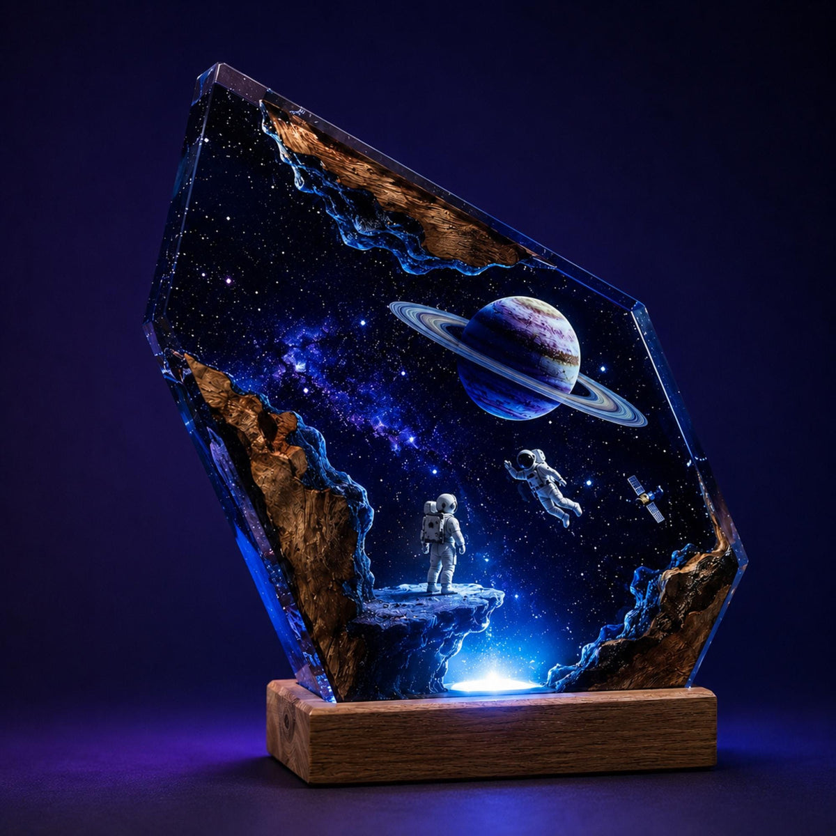 Astronaut & Saturn Planet Geometric Epoxy Resin Night Light