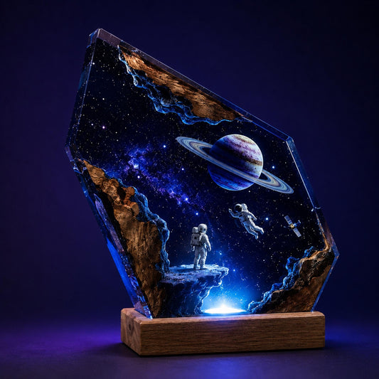 Astronaut & Saturn Planet Geometric Epoxy Resin Night Light