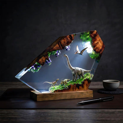Brachiosaurus & Triceratops Dinosaur Epoxy Resin Night Light Lamp