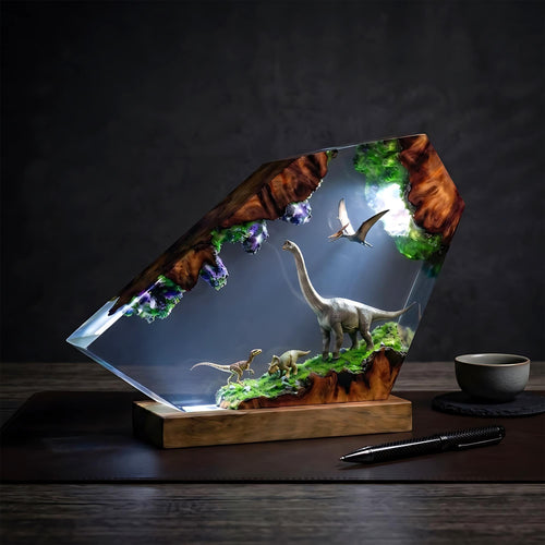 Brachiosaurus & Triceratops Dinosaur Epoxy Resin Night Light Lamp