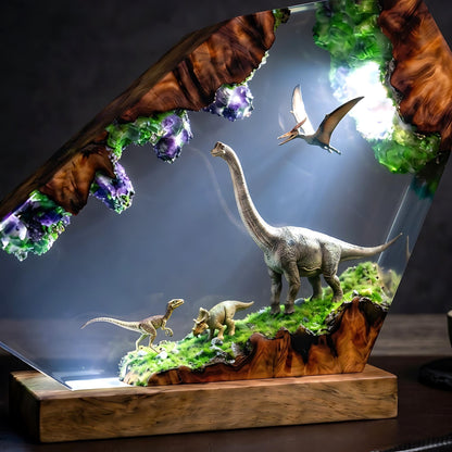 Brachiosaurus & Triceratops Dinosaur Epoxy Resin Night Light Lamp
