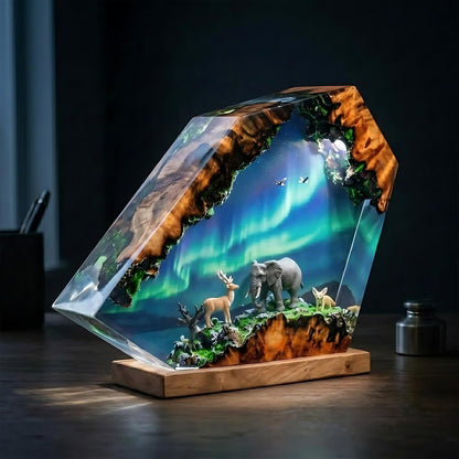 Elephant & Deer Aurora Northern Lights Epoxy Resin Night Light