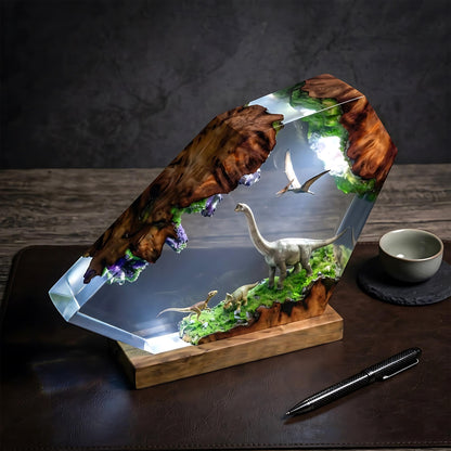 Brachiosaurus & Triceratops Dinosaur Epoxy Resin Night Light Lamp